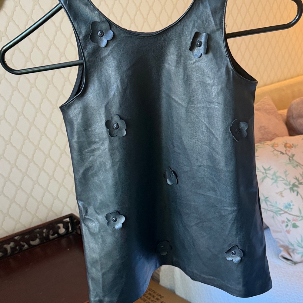 Black Faux Leather dress with Floral Accents